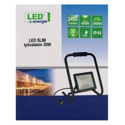LED-valonheitin Led Energie Slim, 30W, H-jalustalla, 2400lm, 4500K, IP44