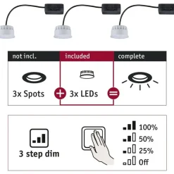 LED-valonlähde Choose-valaisimiin Paulmann, 3kpl, Ø50mm, 6W, 470lm, 2700K, himmennettävä, satiini