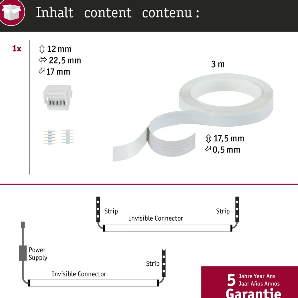 Liitin Paulmann MaxLED Invisible, 3m, max.144/96W, valkoinen