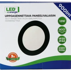 Paneelivalaisin Led Energie 12W 3CCT Ø171mm, musta pyöreä, uppoasenteinen himmennettävä