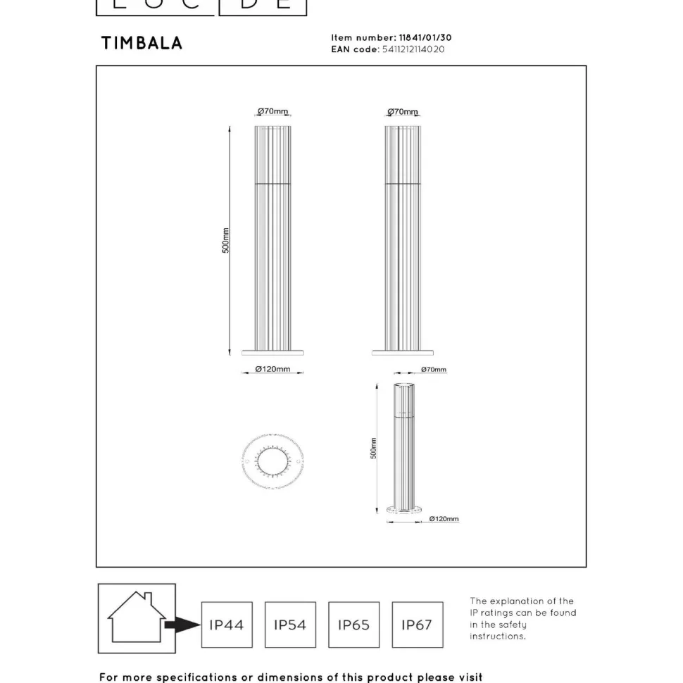Pollarivalaisin Lucide Timbala, 7x7cm, IP44, musta