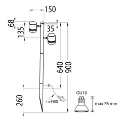 Pylväsvalaisin Lumia-spotti AVN01GH IP44 2X50W grafiitinharmaa 2-osainen maapiikillä