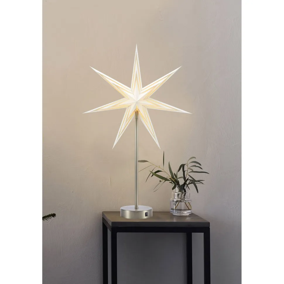Pöytätähti Markslöjd Sarah 45cm paristokäyttöinen teräs/valkoinen