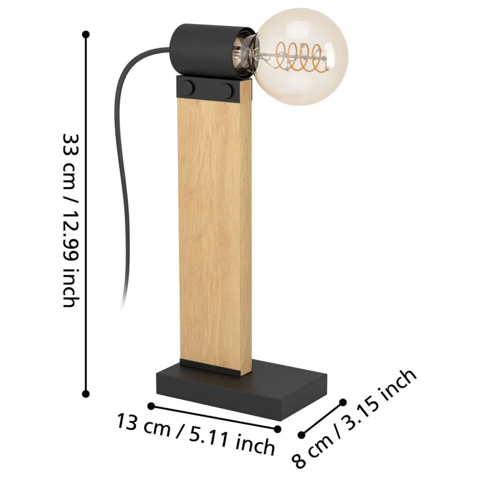 Pöytävalaisin Eglo Bailrigg, 33cm, E27, 40W, IP20, puu/musta