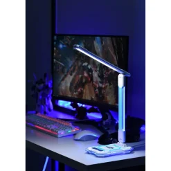 Pöytävalaisin FocusLight E-Sport, 9W + RGB 3W, CCT, langaton latausasema, valkoinen
