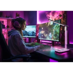 Pöytävalaisin FocusLight E-Sport, 9W + RGB 3W, CCT, langaton latausasema, valkoinen