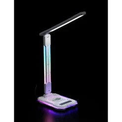 Pöytävalaisin FocusLight E-Sport, 9W + RGB 3W, CCT, langaton latausasema, valkoinen