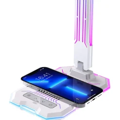 Pöytävalaisin FocusLight E-Sport, 9W + RGB 3W, CCT, langaton latausasema, valkoinen