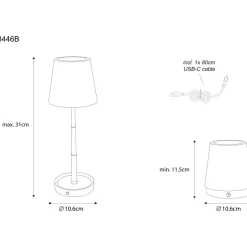 Pöytävalaisin Globo Carlos Ø10.6cm, USB-ladattava
