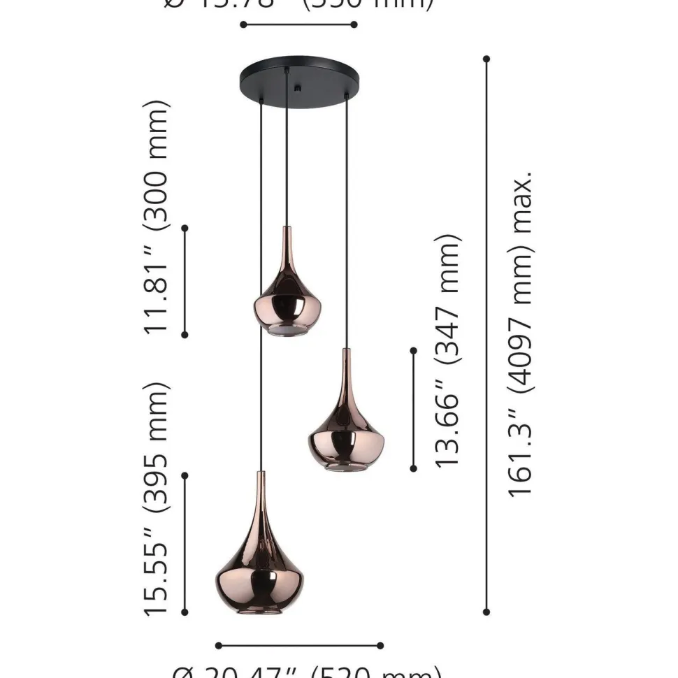 Riippuvalaisin Eglo Almoster 3-osainen Ø55cm 3xE27 maks. 28W/kpl IP20 musta/kupari