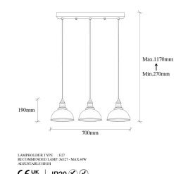 Riippuvalaisin Linento Lighting Varzan 10862, 70x21x117cm, antiikkimessinki