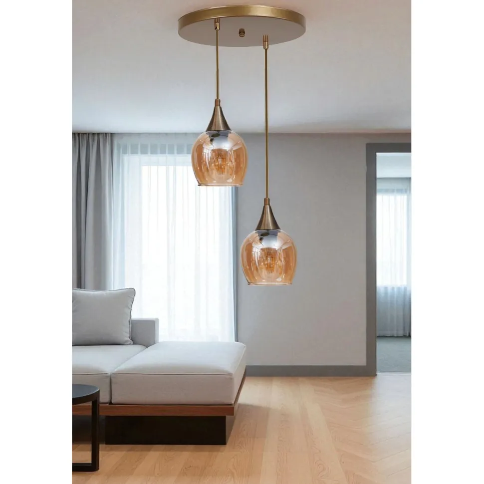 Riippuvalaisin Linento Lighting Enzo 2-osainen hunaja/kulta