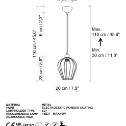 Riippuvalaisin Linento Lighting Armut-6677, Ø20cm, kulta