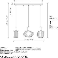 Riippuvalaisin Linento Lighting Asker 78cm 3-osainen valkoinen