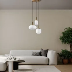 Riippuvalaisin Linento Lighting Asker, 3-osainen, E27, max. 40W, IP20, valkoinen/kulta