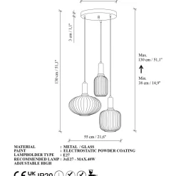 Riippuvalaisin Linento Lighting Asker, 3-osainen, E27, max. 40W, IP20, valkoinen/kulta