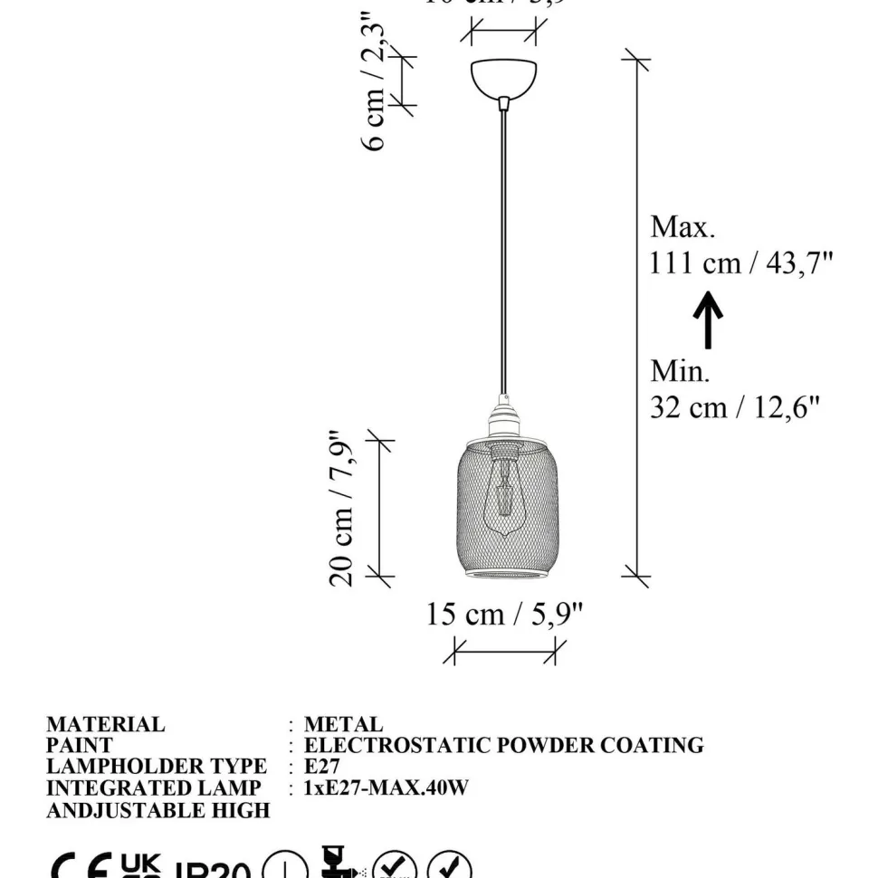 Riippuvalaisin Linento Lighting Berk sylinteri Ø15cm kulta