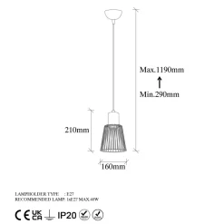 Riippuvalaisin Linento Lighting Kemtel, Ø16cm, E27, musta