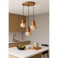 Riippuvalaisin Linento Lighting Loer-C, 3-osainen, E27, max. 40W, IP20, tammi/beige