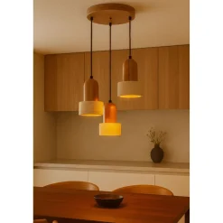 Riippuvalaisin Linento Lighting Loer-C, 3-osainen, E27, max. 40W, IP20, tammi/beige