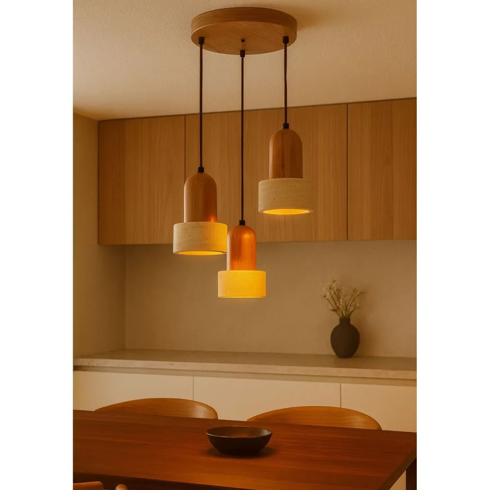 Riippuvalaisin Linento Lighting Loer-C, 3-osainen, E27, max. 40W, IP20, tammi/beige