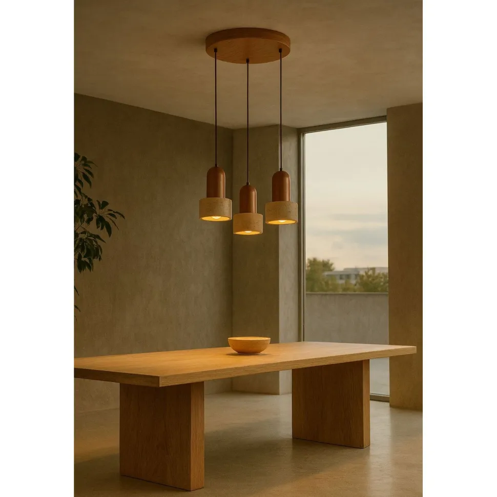 Riippuvalaisin Linento Lighting Loer-C, 3-osainen, E27, max. 40W, IP20, tammi/beige