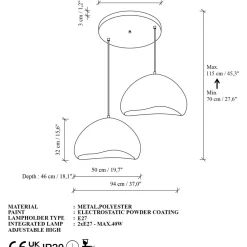 Riippuvalaisin Linento Lighting Lora 50-50-T-Luna, 2-osainen, valkoinen