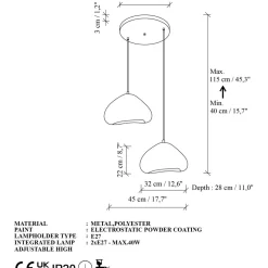 Riippuvalaisin Linento Lighting Lora 30-2-T-Luna, 2-osainen, valkoinen