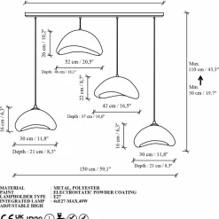 Riippuvalaisin Linento Lighting Luna Nua C, 4-osainen, valkoinen