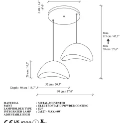 Riippuvalaisin Linento Lighting Luna 50-50-T-Nua, 2-osainen, valkoinen