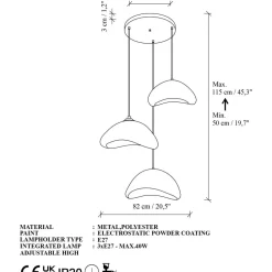 Riippuvalaisin Linento Lighting Luna T, 3-osainen, valkoinen
