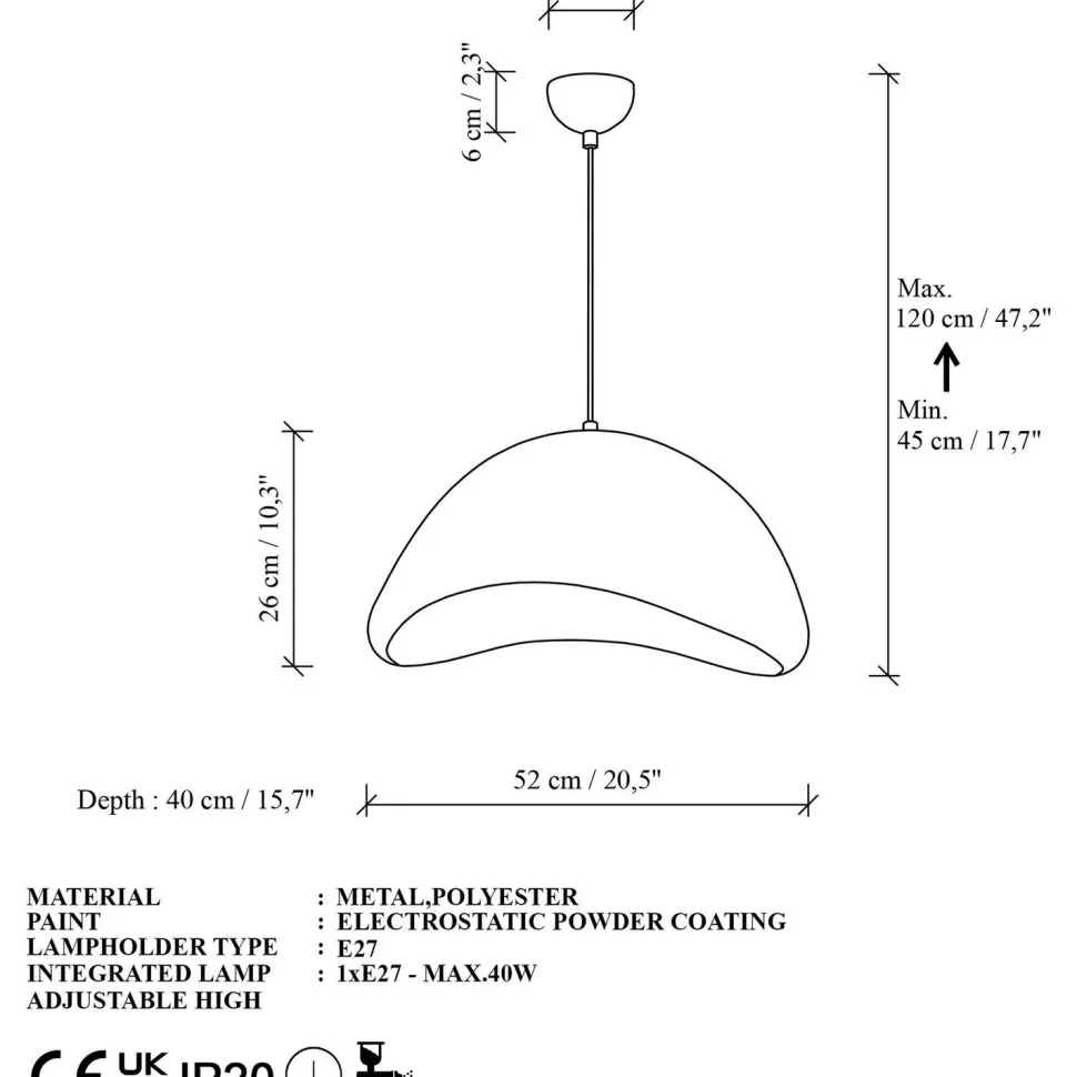 Riippuvalaisin Linento Lighting Luna 50 valkoinen