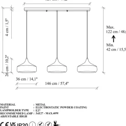 Riippuvalaisin Linento Lighting Yildo L-2531, 146cm, musta