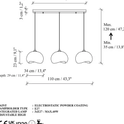Riippuvalaisin Linento Lighting Yontu 15853A, 3-osainen, valkoinen