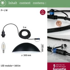 Riippuvalaisin Paulmann Plug & Shine Mapalo, IP44, 3000K, 2W, antrasiitti
