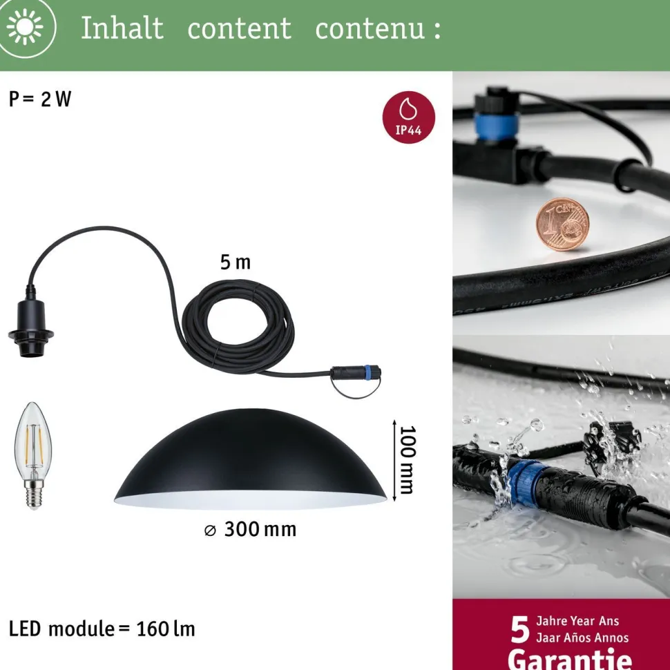 Riippuvalaisin Paulmann Plug & Shine Mapalo, IP44, 3000K, 2W, antrasiitti