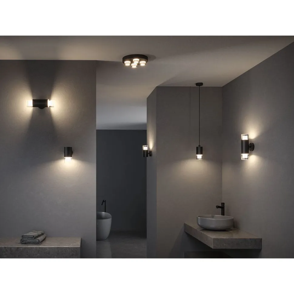 Seinä-/kattovalaisin Paulmann Kame, 27cm, IP44, 3000K, 2x460lm, 230V, 2x4W, signaalimusta
