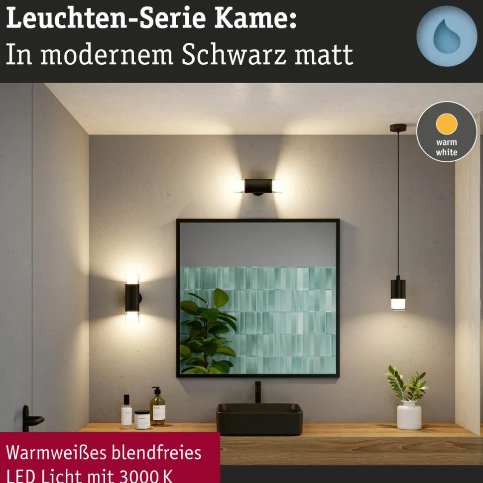 Seinä-/kattovalaisin Paulmann Kame, 27cm, IP44, 3000K, 2x460lm, 230V, 2x4W, signaalimusta