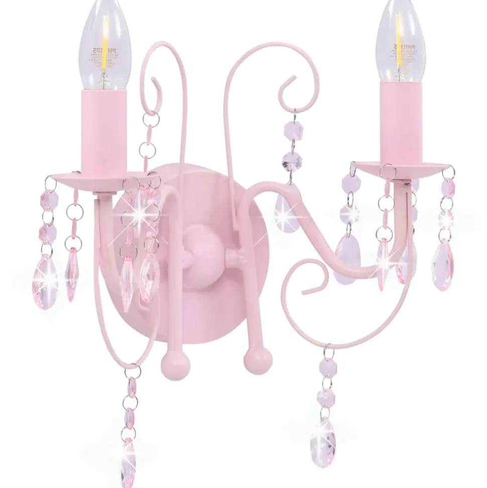 Seinävalaisin helmillä pinkki 2 x e14 polttimoa