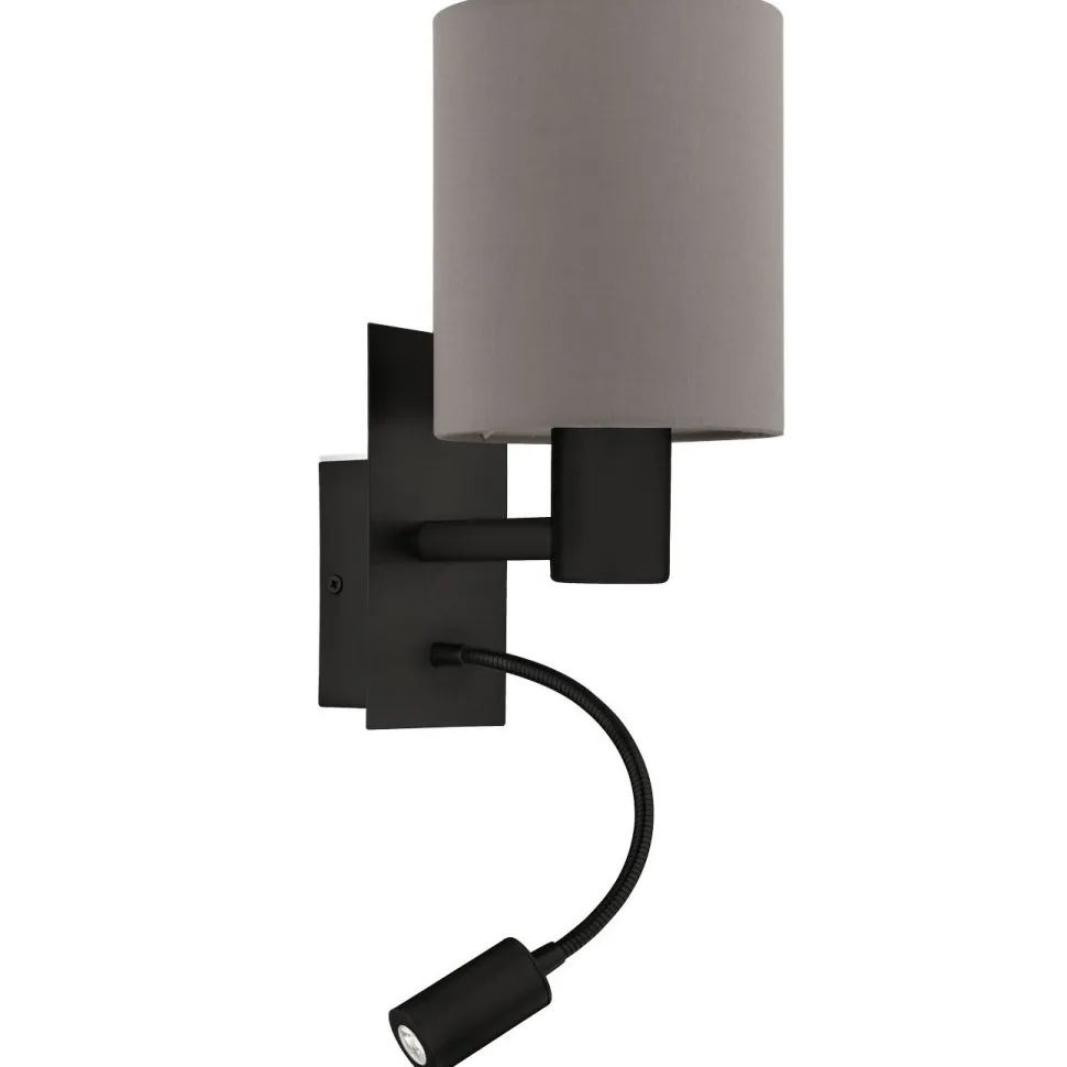 Seinävalaisin Eglo Pasteri, E27, 40W, IP20, LED-lukuvalo 3.8W, harmaa/musta