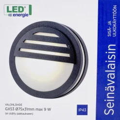 Seinävalaisin LED Energie Ø141x56mm ritilä GX53 max. 9W musta