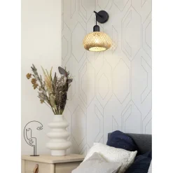 Seinävalaisin Trio Leonie, E27, luonnollinen väri/bambu