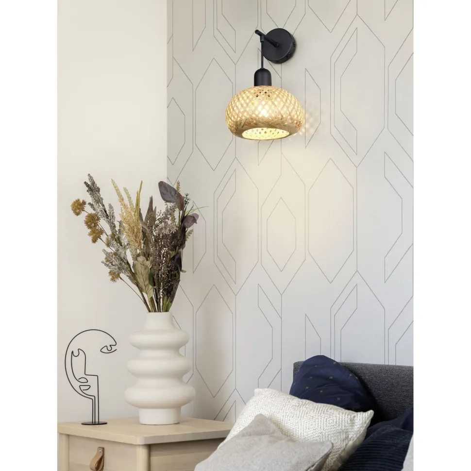 Seinävalaisin Trio Leonie, E27, luonnollinen väri/bambu