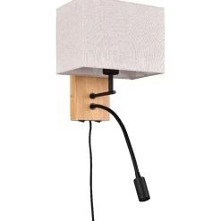 Seinävalaisin Trio Nilam lukuvalolla, 25cm, LED + E27, luonnonpuu