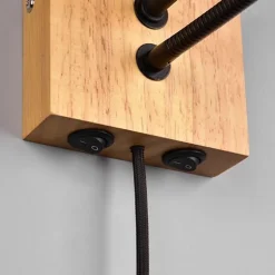 Seinävalaisin Trio Nilam lukuvalolla, 25cm, LED + E27, luonnonpuu