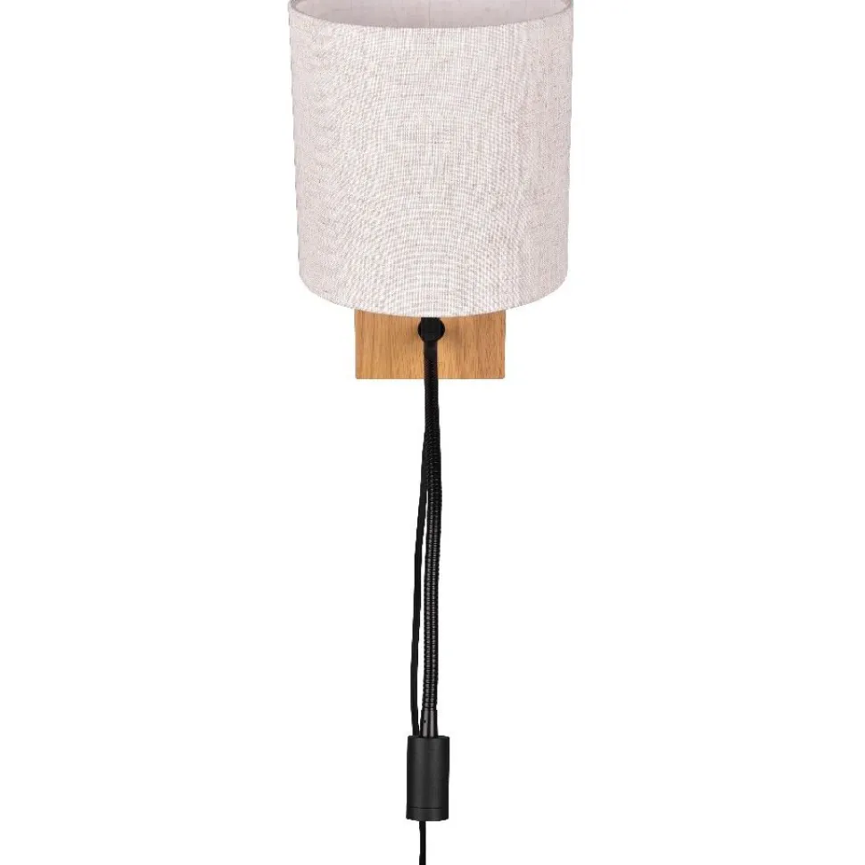 Seinävalaisin Trio Nilam lukuvalolla, 18cm, LED + E27, luonnonpuu