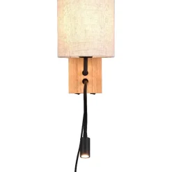 Seinävalaisin Trio Nilam lukuvalolla, 18cm, LED + E27, luonnonpuu