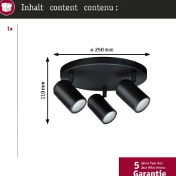 Spottivalaisin Paulmann Zyli pyöreä 3-osainen IP44 GU10 max. 3x10W himmennettävä mattamusta