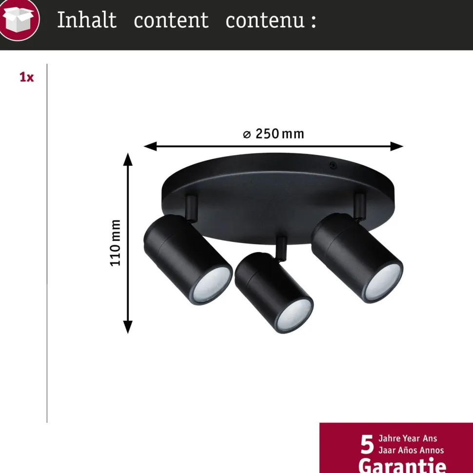 Spottivalaisin Paulmann Zyli pyöreä 3-osainen IP44 GU10 max. 3x10W himmennettävä mattamusta