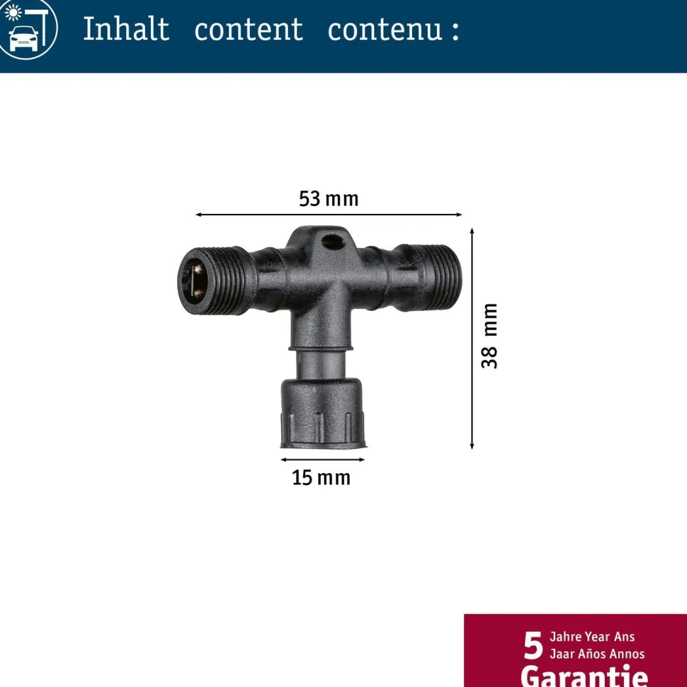 T-liitin Paulmann Park + Light, IP67, musta